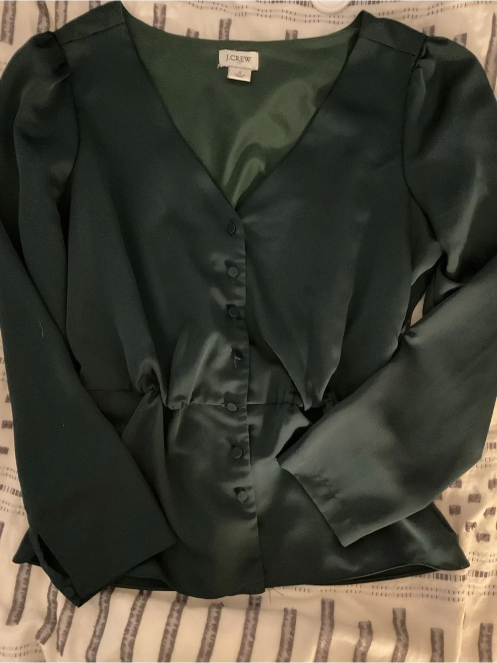 J. Crew Deep Green Satin Button-Front Blouse Jacket
